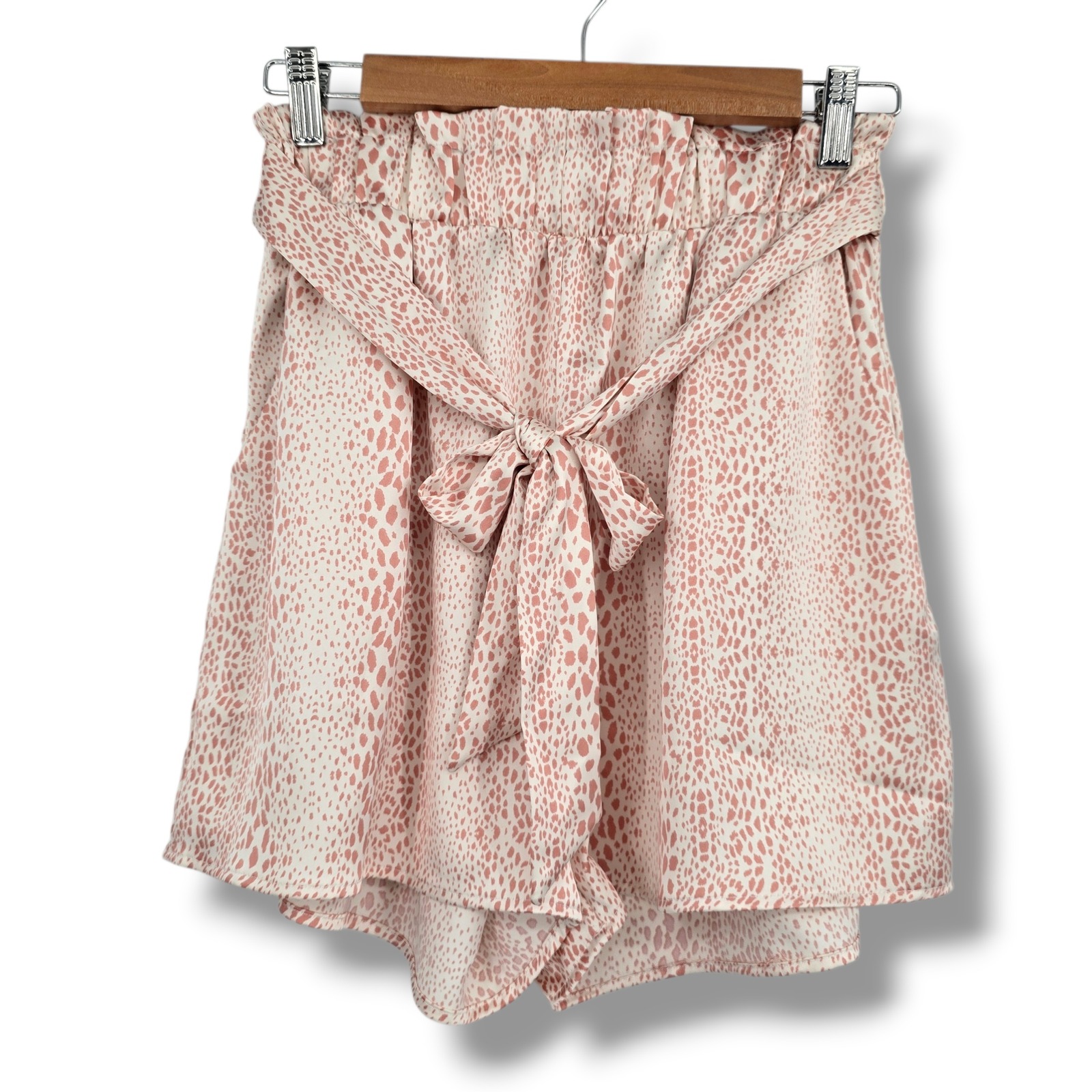 Entro Pink Animal Print Paperbag Waist Shorts Small Satin Feel Tie Front Small